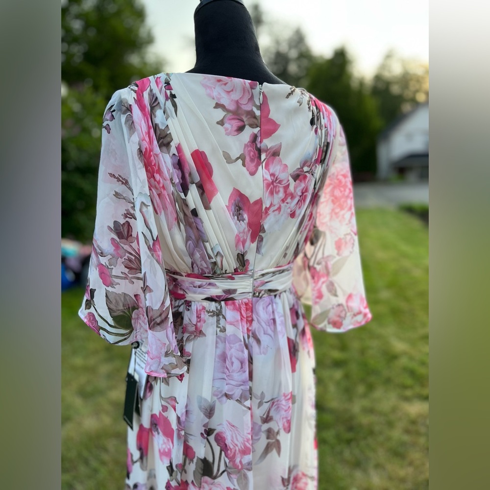 Adrianna papell flutter sleeve chiffon maxi dress floral evening gown - Picture 8 of 14